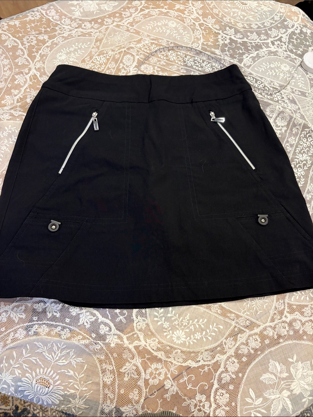 jamie sadock Black Mini Skirt with Silver Zipper Accents